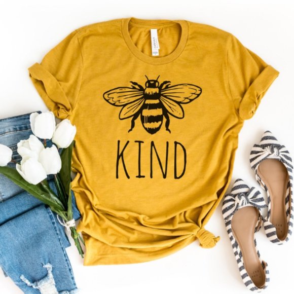 Yitan Tops - Bee Kind TShirt Bee Animal Graphic Print Casual Top Short Sleeve XXL Yellow gold